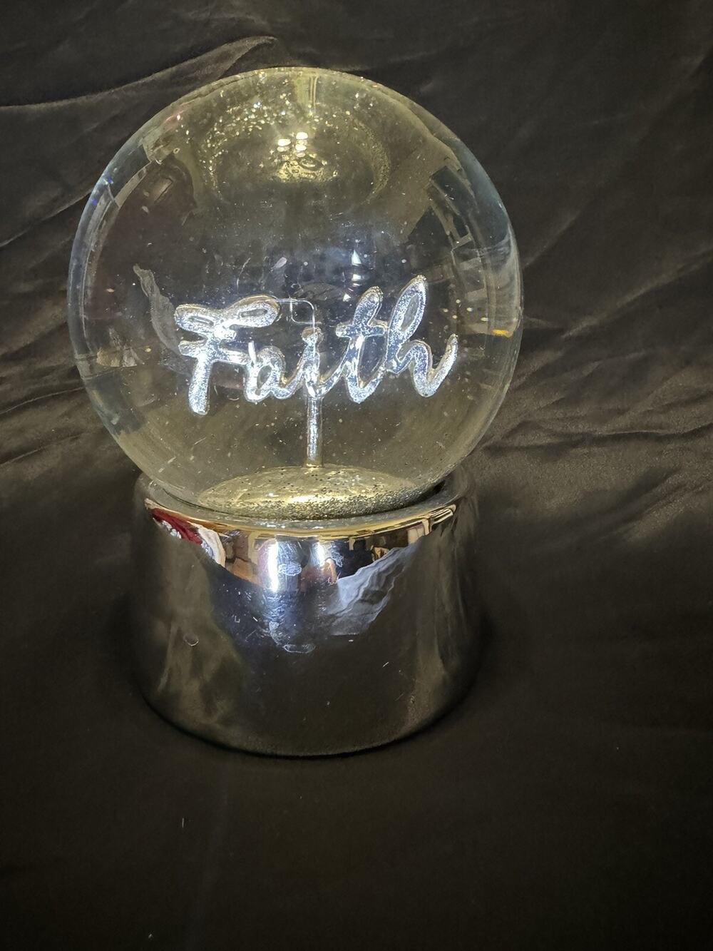 New W/O Box Concepts In Time FAITH Silver Snowglobe Glitter Snow Religious ￼